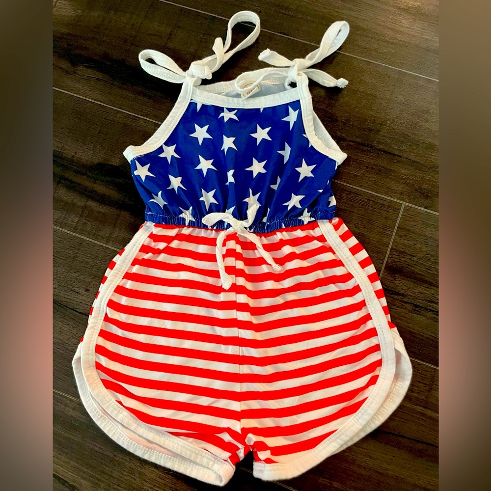 Tie-up Star & Stripe Spaghetti Strap Romper -  SIZE: 12-24 Month